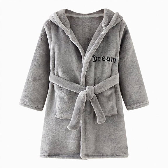 zuwimk Kids Hooded Bathrobe Girls Soft Plush Hooded Flannel Pajamas Sleepwear Boys Spa Robe(Grey,2-3 Years)