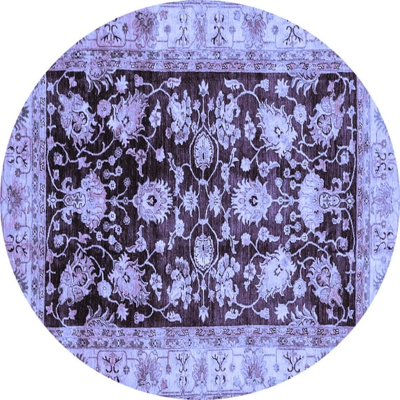 Ahgly Company Machine Washable Indoor Round Oriental Blue Traditional Area Rugs, 6' Round