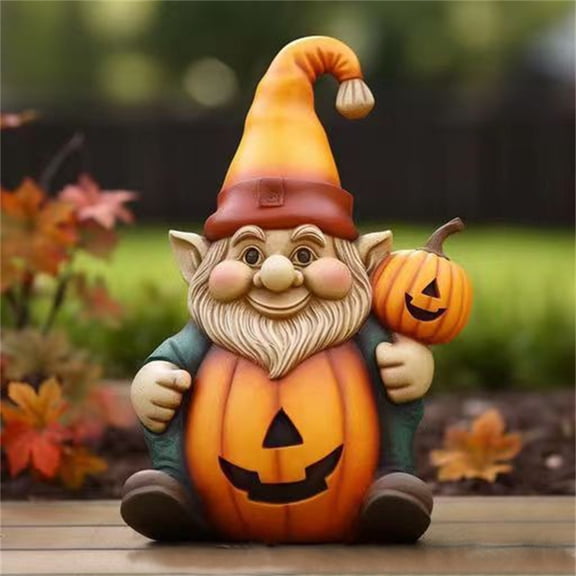 Avdolw Resin Halloween Pumpkin Gnome Statue - Unique Fall Decoration for Outdoor Garden, Home, or Office - Perfect for Horror Theme Lovers and Collectors
