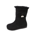 thumbnail image 2 of Mooqilaa Girls Mid Calf Boots, Princess Faux Suede Soft Sole Lightly Fleece‑Lined Fall Winter Shoes Black Size 1 Big Kids, 2 of 6