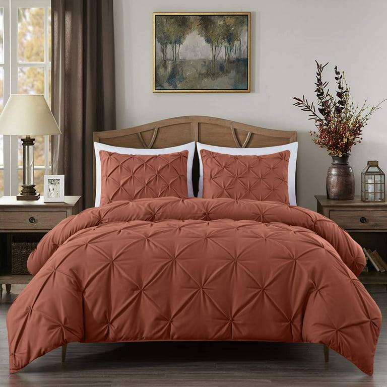Chezmoi Collection Berlin Terracotta Pinch Pleat Queen Comforter