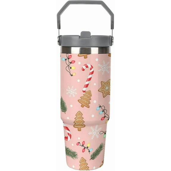 Large Capacity Car Cup 30 Oz Christmas Winter Snow Stainless Steel Flip Straw Travel Tumbler Coffee Mug Insulated Water Bottle Tumbler with Lid And Straw LeakProof