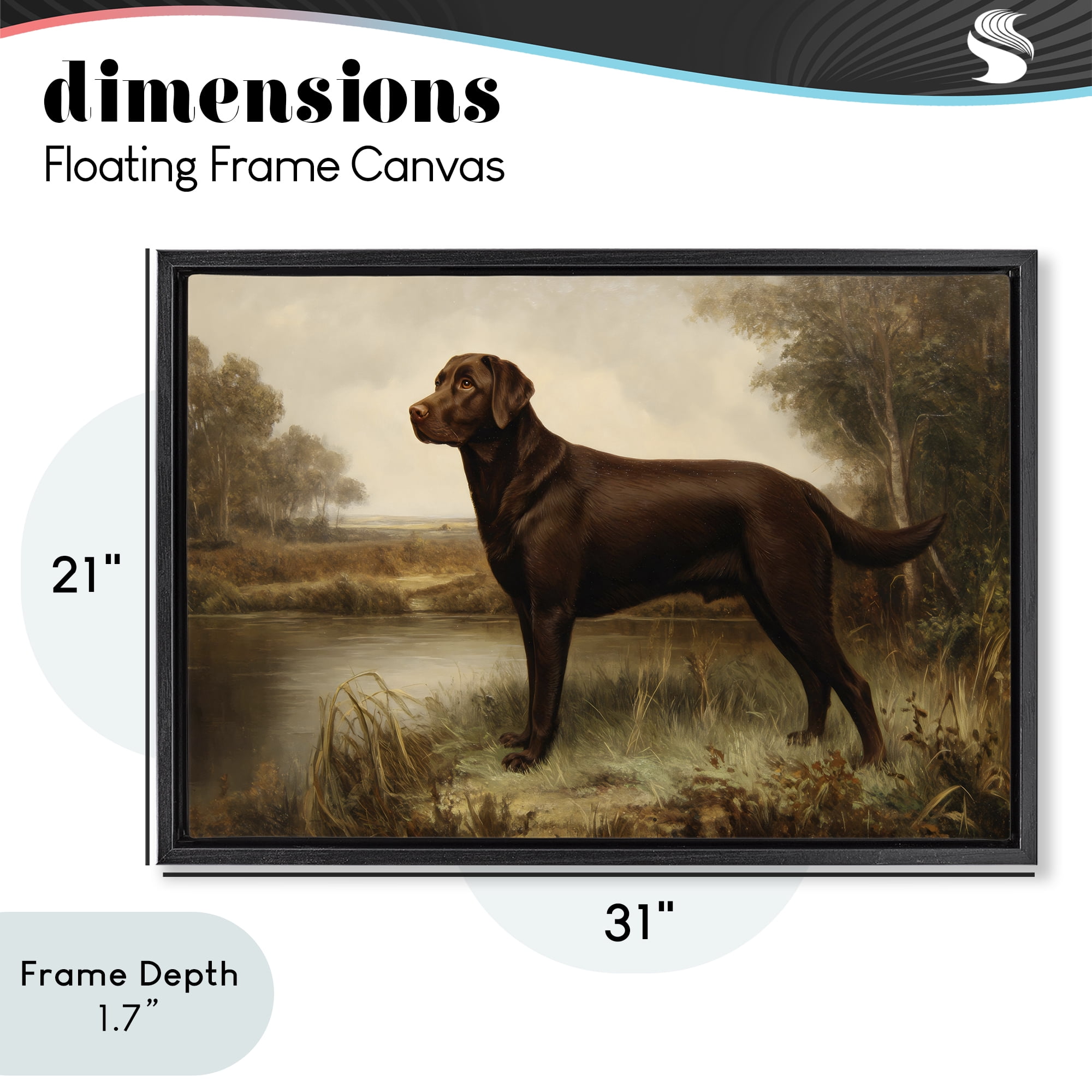 Stupell Industries Brown Lab By The River Black Framed Floater Canvas Wall Art, design by Petal Prints Design