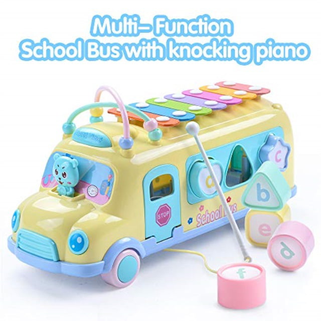 efoshm intellectual school bus baby toy, piano bus toys with shape 