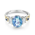 thumbnail image 2 of Gem Stone King 925 Silver and 10K Yellow Gold 3-Stone Ring Oval Millennium Blue Mystic Quartz and Moissanite (2.30 Cttw, Size 9), 2 of 3