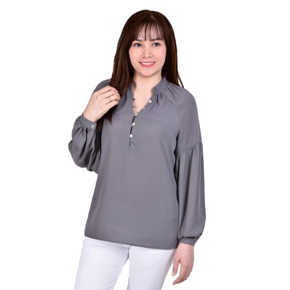 NY Collection Long Sleeve Mandarin Collar Blouse