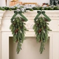 thumbnail image 3 of Yesbay Christmas Teardrop Swag Artificial Norfolk Pine Branch Door Swag with Faux Pine Cones And Bow for Mantel Fireplace Stairway Decor, 3 of 8