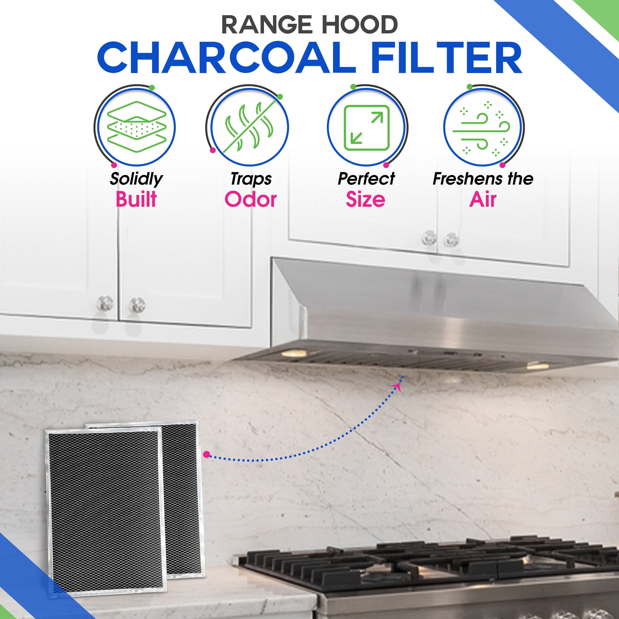 Range Hood Charcoal Filter Replacement Fits 15.29” x 10.86” BPPF30 Broan Range Hood Filter - Carbon Filter for Ductless Range Hood - Filters and Freshens the Air Over the Oven (2-Pack)