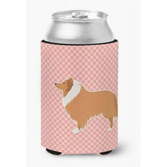 Collie Checkerboard Pink Can or Bottle Hugger