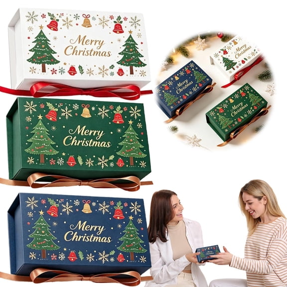 3 Pack Christmas Gift Boxes with Lids, 4.25 x 2.55 x 1.76 Inch Small Gift Boxes with Magnetic Closure and Ribbon, 3 Colors 1 Each for Jewelry, Treats & Holiday Presents