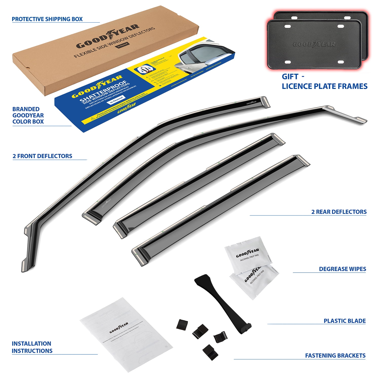 Goodyear Shatterproof in-Channel Window Deflectors for Ford Explorer 2020-2025, Rain Guards, Window Visors for Cars, Vent Deflector, Car Accessories, 4 pcs - GY008030