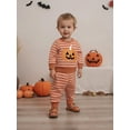 thumbnail image 5 of Loicainy Toddler Baby Boys Halloween Outfits 3 6 12 18 24 Months 2T 3T Stripe Pumpkin Embroidery Sweatshirts and Long Pants 2Pcs Clothes Set, 5 of 9