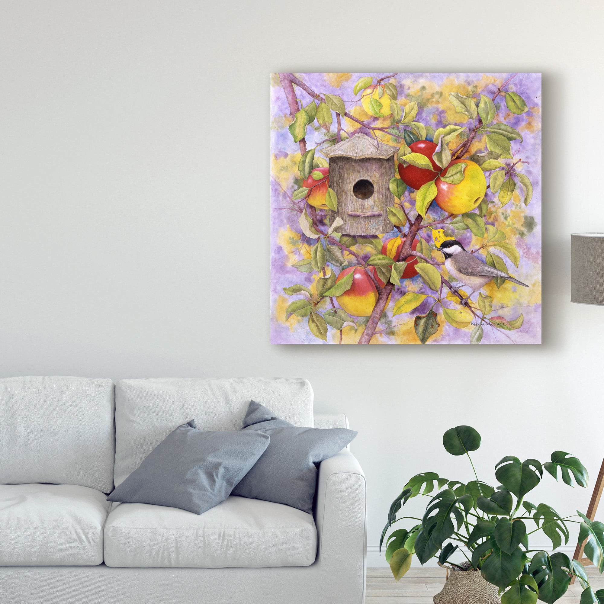 Trademark Fine Art 'Chickadee And Apples' Canvas Art by Marcia Matcham