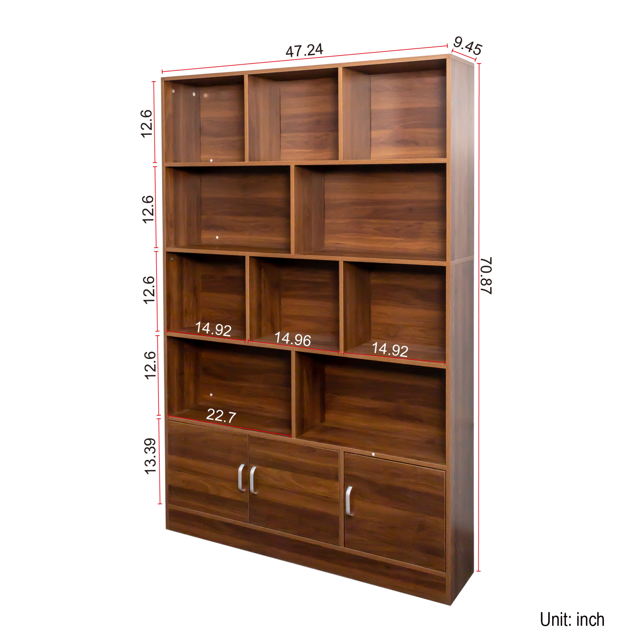 Noble House Lira 70.9" Tall Bookcase, 4-Tier Modern Slim Storage Organizer, for Living Room, Office, Walnut