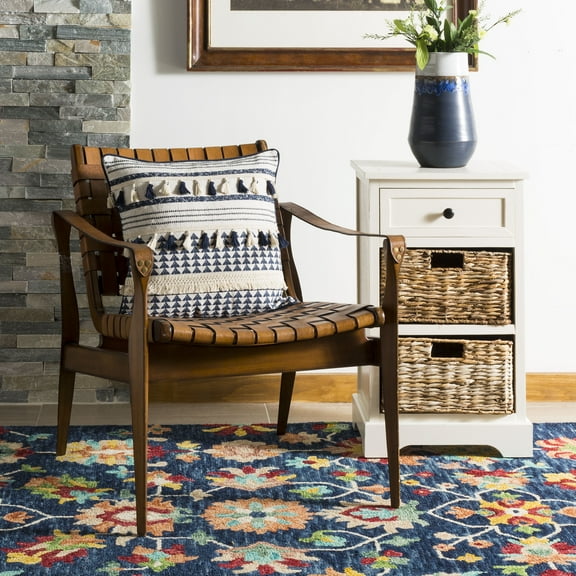 SAFAVIEH Enya Southwestern 16" x 16" Plush Pillow, Cream/Navy