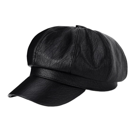 HUANLEDASH Women Beret Vintage Style Solid Color Faux Leather British Style Octagonal Hat Short Brim Painter Hat Parties Shopping Newsboy Cap