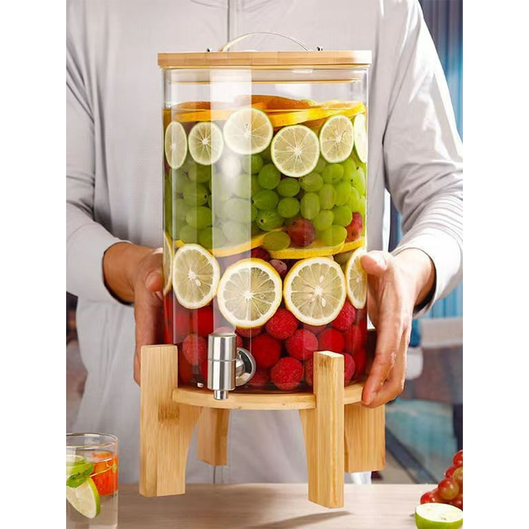 Glass Beverage Dispenser with Stainless Steel/ABS Spigot on Wooden Stand  and - Mason Drink Dispenser For Parties, Sun Tea, Iced Tea, Water or  Kombucha 