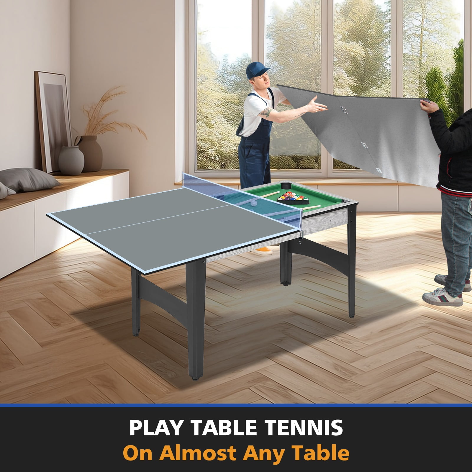 6*3ft Outdoor Grey Mid-Size Ping Pong Conversion Top Foldable & Portable Table Tennis Tabletop for Indoor Games