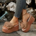 thumbnail image 2 of Pandaie Women's 3D Flower Platform Sandals Bohemia Dressy Wedge Slides Casual Summer Beach Slippers Open Toe Walking Outdoor Shoes Brown Size 7, 2 of 7