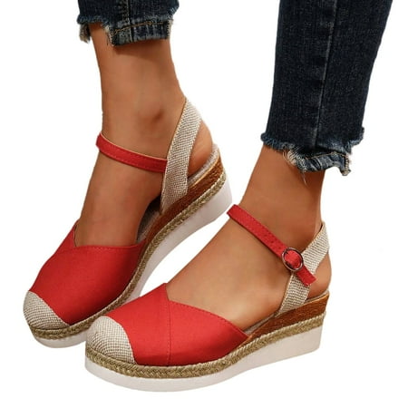 

GHSOHS Womens Sandals Comfort Slippers Shoes for Women Vacation Slingback Court Wedges For Women Canvas Colorblock Espadrille Wedge Shoes Flip Flops Roman Shoes 39