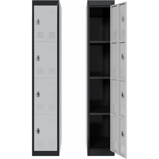 Bingirl Armoire Métallique Mince à 4 Portes Étroite / Acier Robuste Résistant à la Rouille avec Ventilation / Rangement pour Gym et Bureau pour l'École