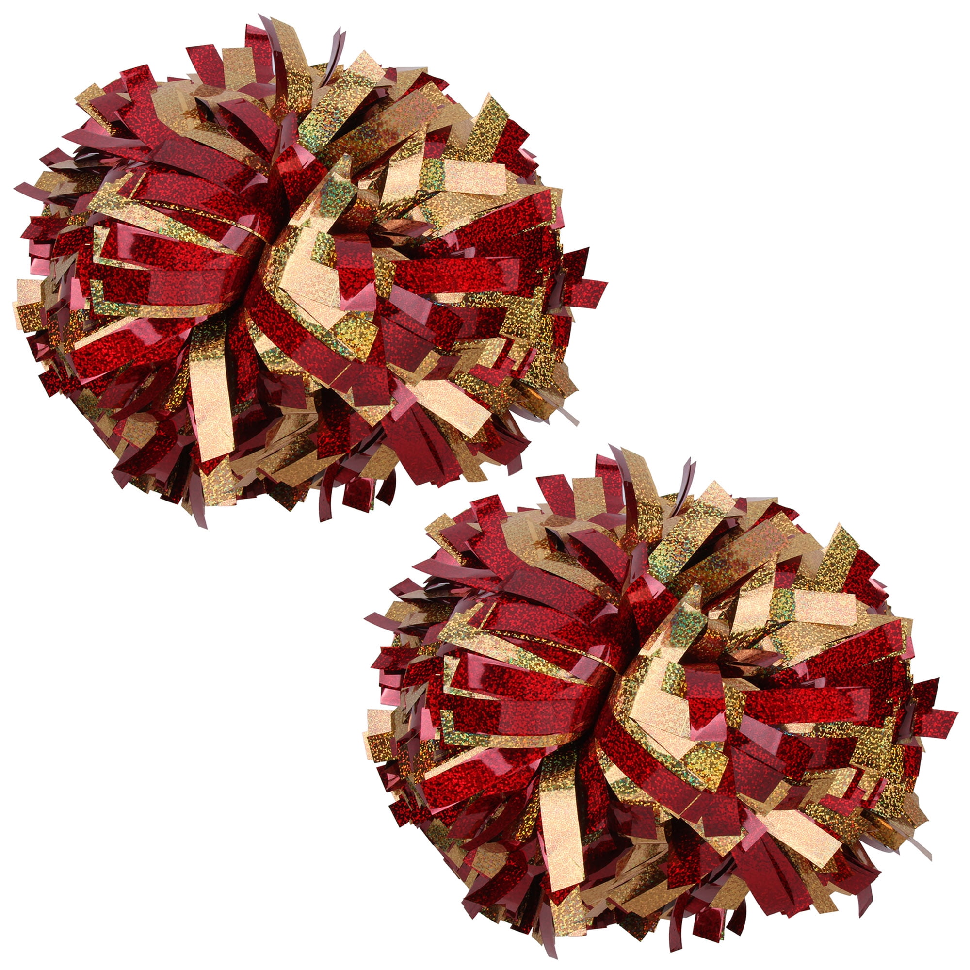 ICOCHEER Cheerleading Pom Poms Metalic Holographic Cheerleader 6 inch 1  Pair 2 Pieces (Red/Silver)
