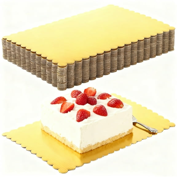 10Pcs Gold Cake Boards, 14 x 10 Inch Rectangular Cardboard Cake Base, Scalloped Disposable Paper Cake Board for Sheet Cake, Dessert Base, Cupcake and Cake Pizza(Gold)
