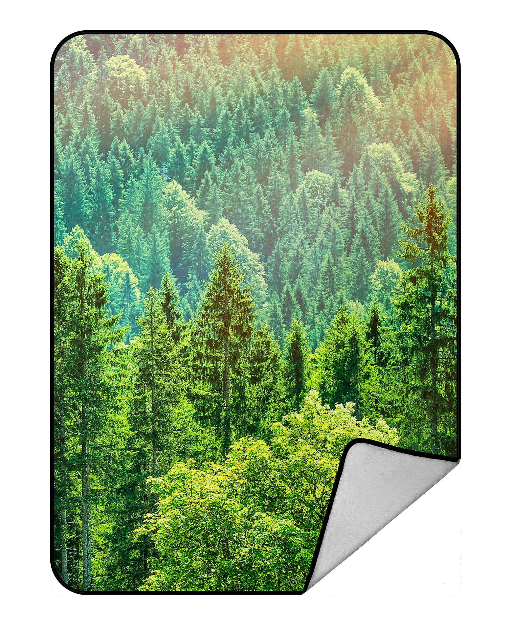 YKCG Sunlight Green Tree Forest Spring Landscape Blanket Crystal Velvet