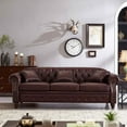 thumbnail image 3 of FFH Faux Leather Sofa with Storage Function - 85.8 Inch Sofa with Tufted Back - Leather Coach for Living Room with 3 Throw Pillows - Living Room Couch - Vintage Faux Leather in Brown, 3 of 9