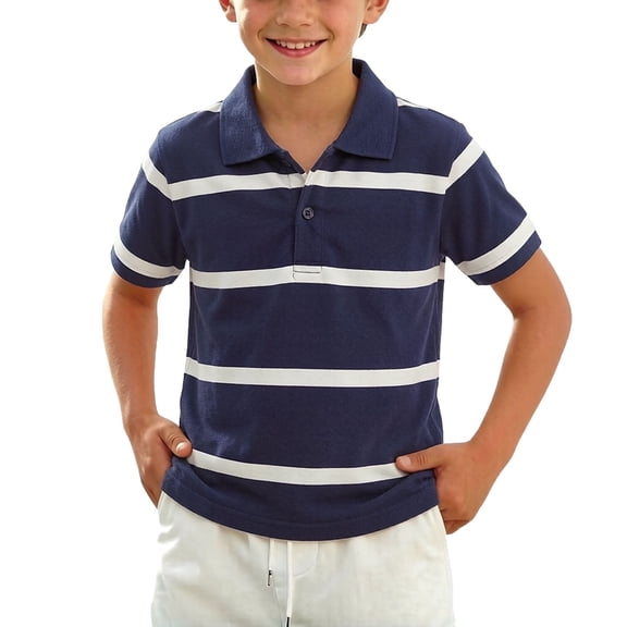QSAWXQZ Kids Striped Quarter Button Collared Shirt Short Sleeve Breathable Uniform Top 5-6Years