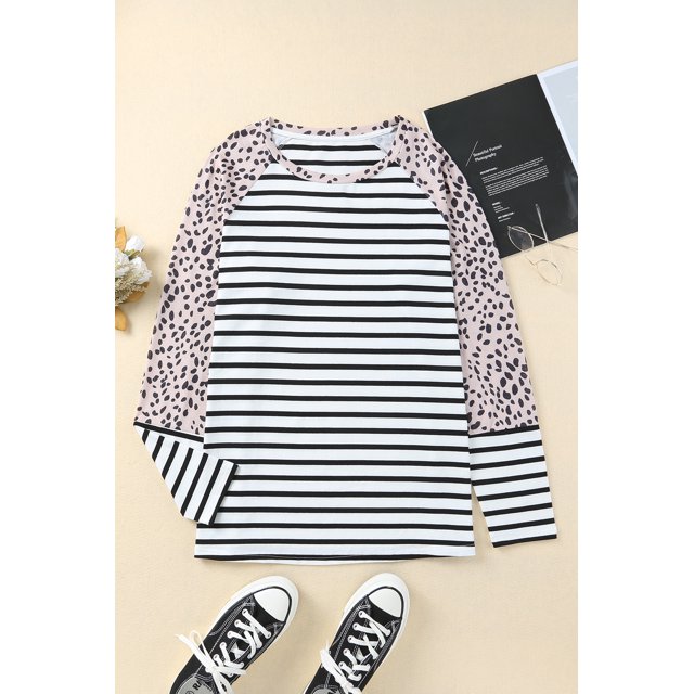 ABPHQTO Top Raglan Guepardo Rayas Blancas Mujer