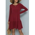 thumbnail image 4 of CALIPESSA Womens Fall Tiered Ruffle Hem Red Knee Length Dress Long Sleeve Boat Neck Solid Casual Flowy Pleated A-Line Dress, 4 of 5