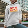 thumbnail image 2 of Autumn Breeze and Beautiful Leaves, Fall Season Themed Quote, Groovy Retro Wavy Text Merch Gift, White Hooded Sweatshirt or Hoodie, Large, 2 of 5