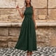 thumbnail image 5 of Vestido de Camiseta Negra para las Mujeres Casual Sólido Cuello Redondo sin Mangas Elegante Suelto Vestido Largo para Cualquier Ocasión, 5 of 5