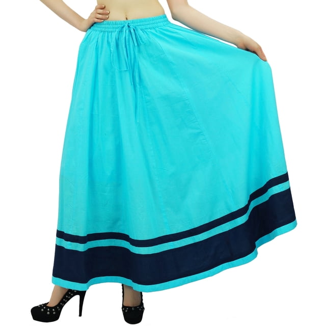 Bimba Jupe Longue Maxi pour Femmes avec Bordure Contrastée Jupe Boho avec Taille Élastique