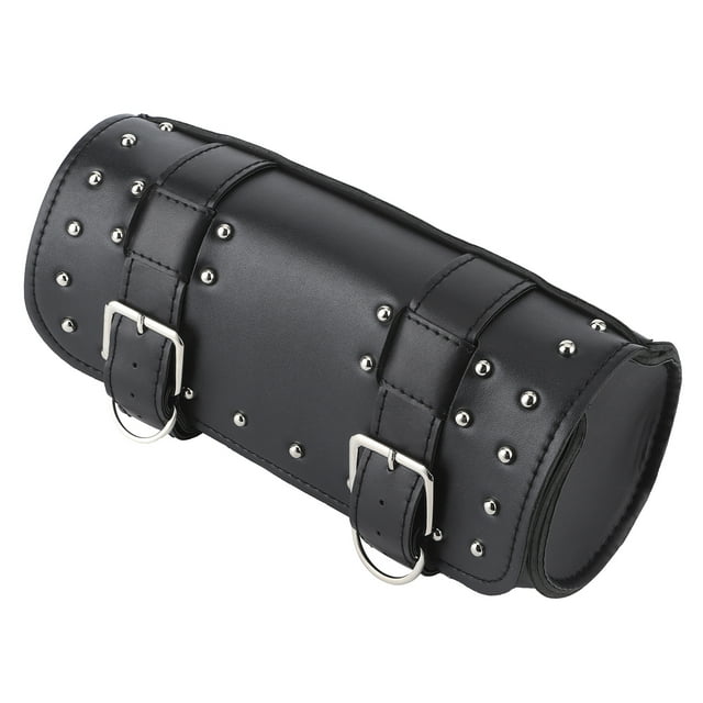 Motorcycle Handlebar Bag, Motorcycle Saddle Bag Motorcycle Tool Bag PU Leather With Leather Buckle Strap For Storage Tool Brown,Black