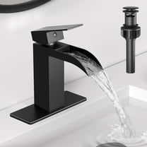 Matte Black Waterfall Bathroom Faucet 1 Hole or 3 Hole, Single Handle Rv Bathroom Sink Faucet with Pop Up Drain, Bathroom Vanity Faucet with cUPC Supply Hose and Deck Plate