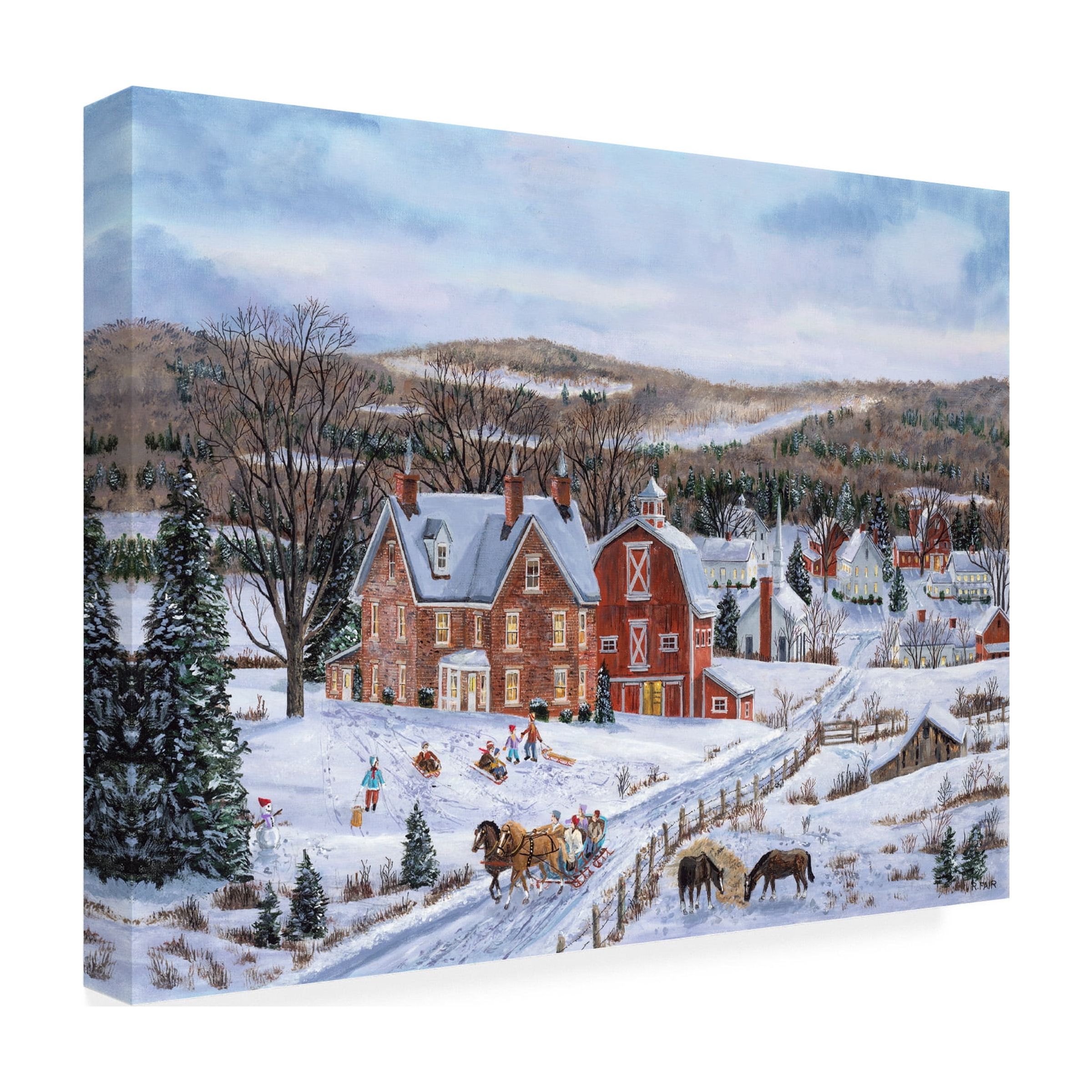 Canvas Wall Art - Bob Fair 'Village at Dusk' Wall Art for Living Room, Bedroom, or Office Décor by Trademark Fine Art - 19 x 14 Inches