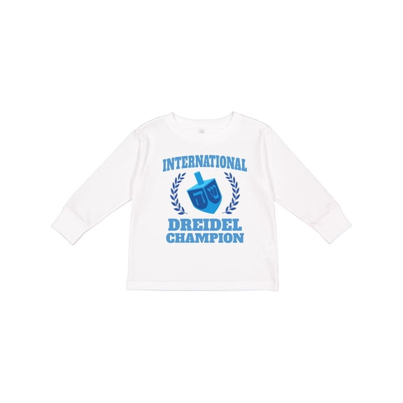 Inktastic Dreidel Champion Hanukkah with Blue Laurels Boys or Girls Long Sleeve Toddler T-Shirt