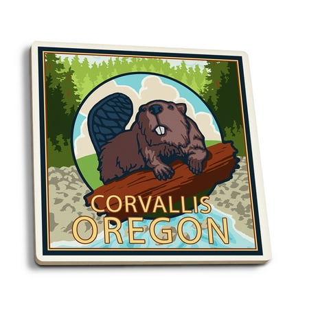 

Corvallis Oregon Beaver (Absorbent Ceramic Coasters Set of 4 Matching Images Cork Back Kitchen Table Decor)