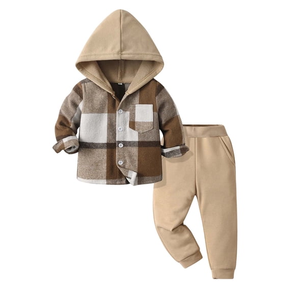 BXJX Boys Cotton Outfit Sets, Button Down School Long Sleeve 2 Piece Hooded Jackets and Jogger Pants Sets Multicolor Size 3-4 T