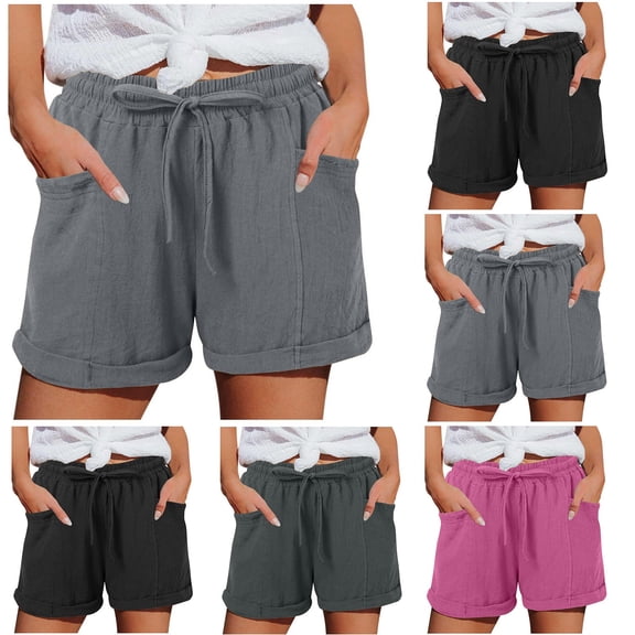 Itsame Women Walk Shorts With Pockets Womens Linen Short Sweat Pants Relaxed Cotton Wide Leg Shorts Hot Pink Size XL