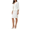 thumbnail image 4 of INSPIRE CHIC Women's 2 Piece Tweed Suit Button Down 3/4 Sleeve Jacket Pencil Skirt Set L White, 4 of 6
