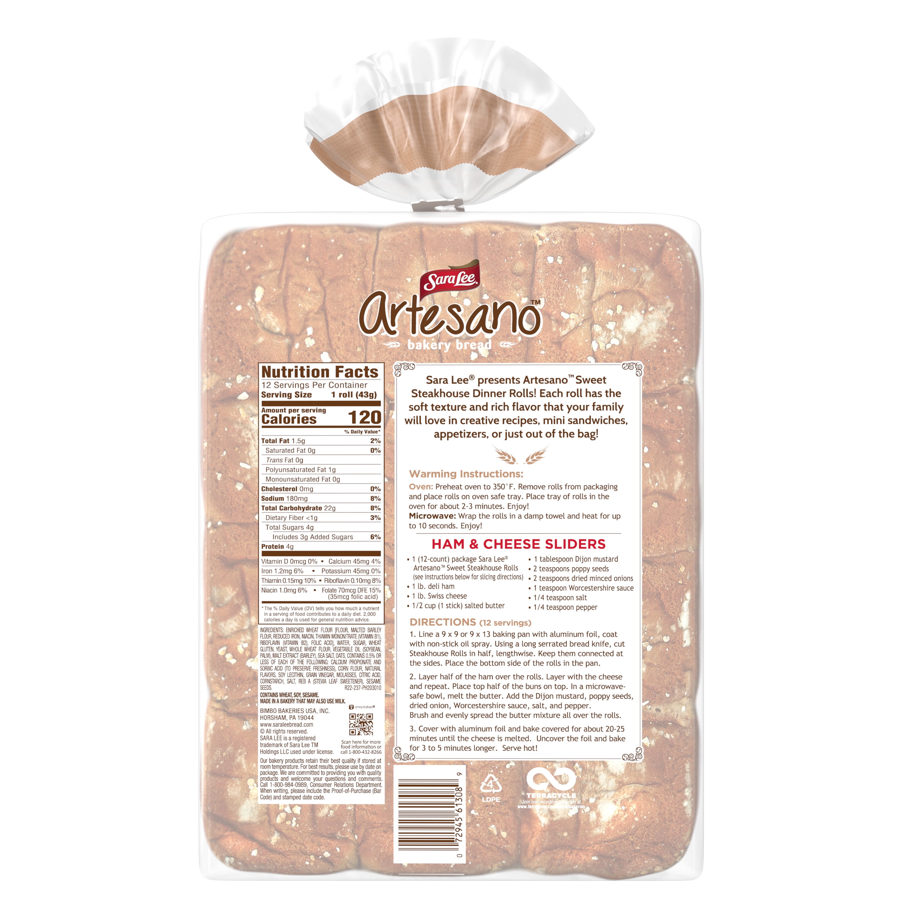 Sara Lee Artesano Sweet Steakhouse Rolls, 12 count, 18 oz