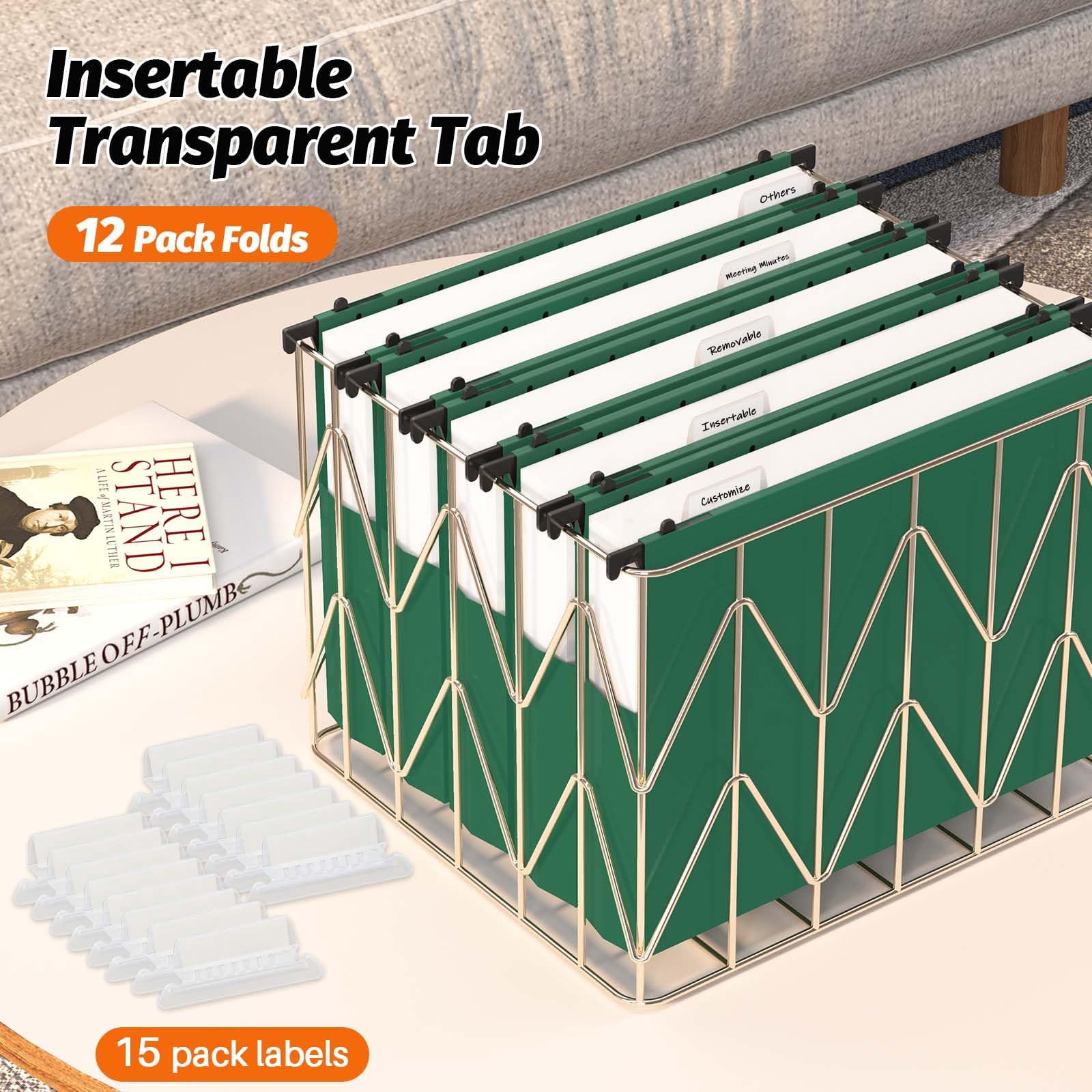 Extra Capacity Plastic Hanging File Folders 12 Pack Reinforced Expanding Hang Folder Letter Size Accordian Pocket Heavy Duty 2 Inch Expansion Organizer For Office Home Green
