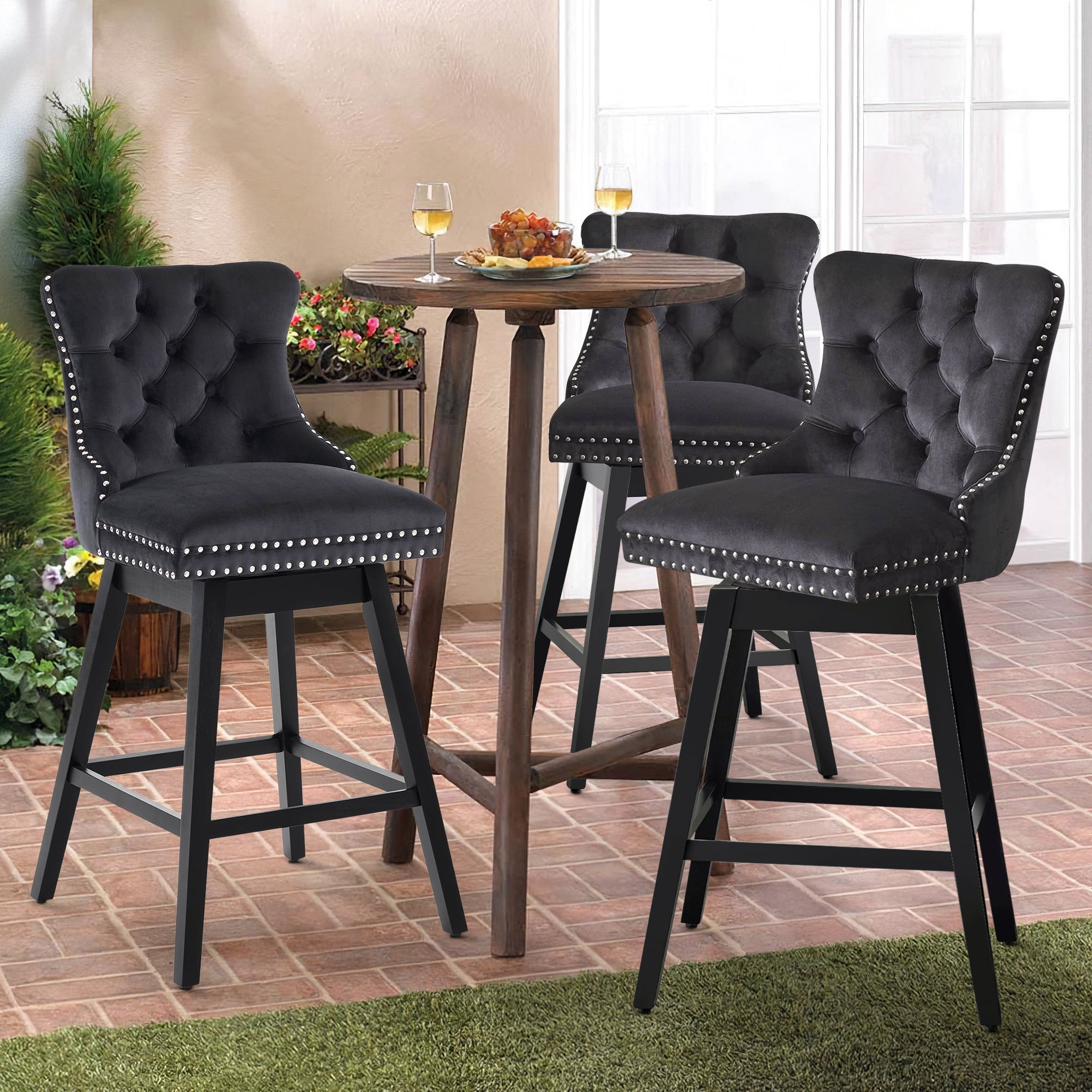 Tewloss 26" Swivel Bar Stools Set of 5 Velvet Counter Height Chairs for Home Kitchen Dining, Black