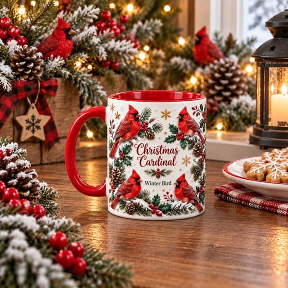 Ceramic Coffee Mug Christmas Cardinal Winter Bird for Hot Drinks Holiday Gift
