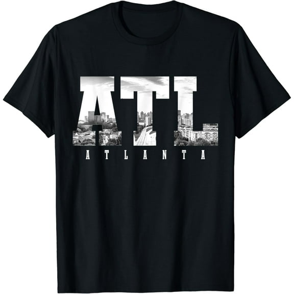 ATL Atlanta Skyline Pride Black & White Vintage Georgia T-Shirt Black Medium