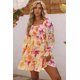 thumbnail image 2 of ABPHQTO Vestido floral escalonado de manga hinchada con cuello cuadrado amarillo para mujer, 2 of 5