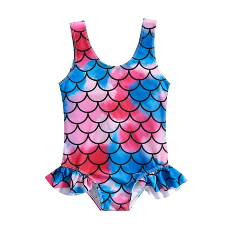 

Sunisery Toddler Baby Girls Sleeveless Swimsuit Fish Scale Print Romper Swimwear Summer Swimming Beach Bathing Suit Blue 18-24 Months